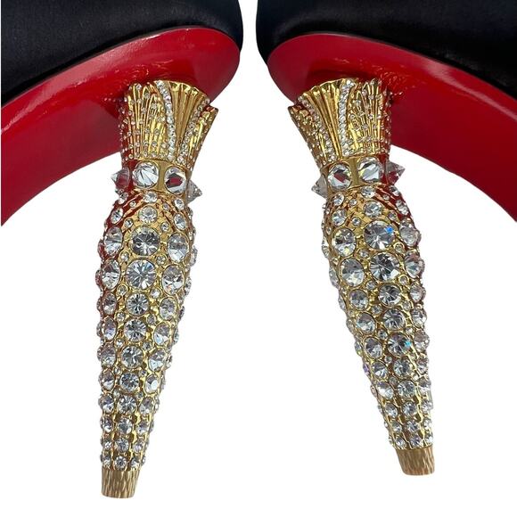 Christian Louboutin Black Lipstrass Botta Alta Satin Thigh Boots 100 - Picture 14 of 16